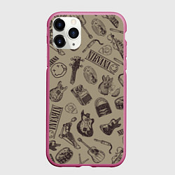 Чехол iPhone 11 Pro матовый Nirvana crash guitar beige, цвет: 3D-малиновый