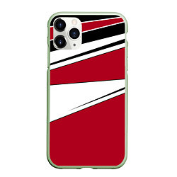 Чехол iPhone 11 Pro матовый Красно черная геометрия на белом, цвет: 3D-салатовый
