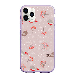 Чехол iPhone 11 Pro матовый Птицы снегири и зимние ягоды