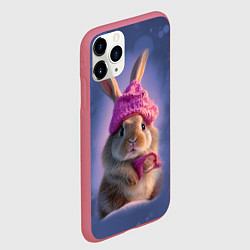 Чехол iPhone 11 Pro матовый Ушастик в вязаной шапочке, цвет: 3D-малиновый — фото 2