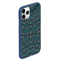 Чехол iPhone 11 Pro матовый Синий , белый орнамент на черном, цвет: 3D-тёмно-синий — фото 2