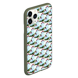 Чехол iPhone 11 Pro матовый Домики на еловых ветках - паттерн, цвет: 3D-темно-зеленый — фото 2