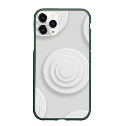 Чехол iPhone 11 Pro матовый Серый фон и абстрактные белые объёмные окружности, цвет: 3D-темно-зеленый