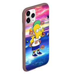 Чехол iPhone 11 Pro матовый Барт Симпсон с пончиками в космическом пространств, цвет: 3D-коричневый — фото 2