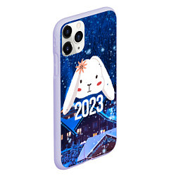 Чехол iPhone 11 Pro матовый Белый крольчонок с цветком, цвет: 3D-светло-сиреневый — фото 2