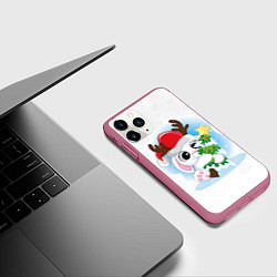 Чехол iPhone 11 Pro матовый Зайка с ёлочкой, цвет: 3D-малиновый — фото 2