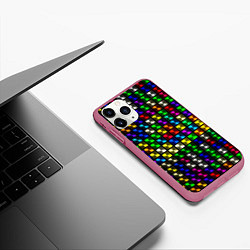 Чехол iPhone 11 Pro матовый Разноцветные неоновые квадраты, цвет: 3D-малиновый — фото 2