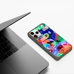Чехол iPhone 11 Pro матовый Птички, снежинки и заячьи ушки, цвет: 3D-темно-зеленый — фото 2