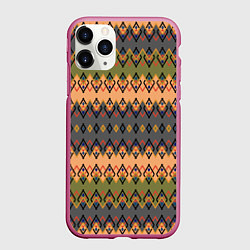 Чехол iPhone 11 Pro матовый Желто-оливковый полосатый орнамент