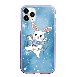 Чехол iPhone 11 Pro матовый Зайка с гирляндой, цвет: 3D-светло-сиреневый