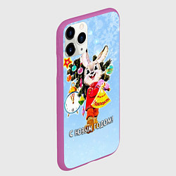 Чехол iPhone 11 Pro матовый Зайчик с ёлкой с советских открыток, цвет: 3D-фиолетовый — фото 2