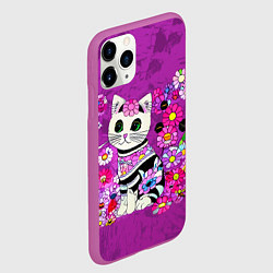 Чехол iPhone 11 Pro матовый Зеленоглазый котенок в цветах, цвет: 3D-фиолетовый — фото 2