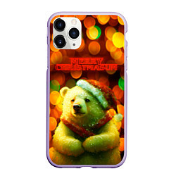 Чехол iPhone 11 Pro матовый Merry Christmas белый медвежонок, цвет: 3D-светло-сиреневый