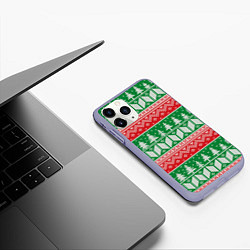 Чехол iPhone 11 Pro матовый Зимний вязанный фон с елочками, цвет: 3D-светло-сиреневый — фото 2