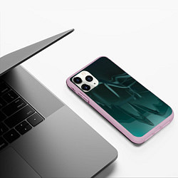 Чехол iPhone 11 Pro матовый Волнообразные тёмно-зелёные линии, цвет: 3D-розовый — фото 2