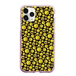 Чехол iPhone 11 Pro матовый Шарики эмодзи на черном, цвет: 3D-розовый