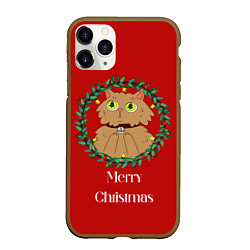 Чехол iPhone 11 Pro матовый Christmas cat with a garland