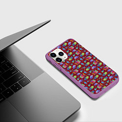Чехол iPhone 11 Pro матовый Тропические рыбки на бордовом, цвет: 3D-фиолетовый — фото 2