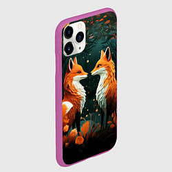 Чехол iPhone 11 Pro матовый Две лисоньки в стиле Folk Art, цвет: 3D-фиолетовый — фото 2