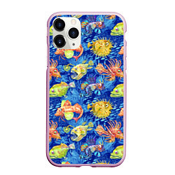 Чехол iPhone 11 Pro матовый Большие акварельные рыбы, цвет: 3D-розовый