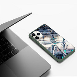 Чехол iPhone 11 Pro матовый Абстрактное жидкое белое и синее стекло, цвет: 3D-темно-зеленый — фото 2