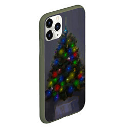 Чехол iPhone 11 Pro матовый Огни на новогодней елке, цвет: 3D-темно-зеленый — фото 2