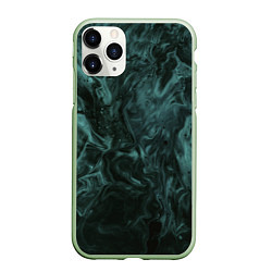 Чехол iPhone 11 Pro матовый Тёмно-синий водянистый туман, цвет: 3D-салатовый