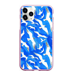 Чехол iPhone 11 Pro матовый Летящие чайки в небе, цвет: 3D-розовый