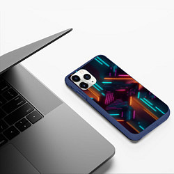 Чехол iPhone 11 Pro матовый Хаос неоновых линий, цвет: 3D-тёмно-синий — фото 2