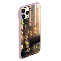 Чехол iPhone 11 Pro матовый Японский город будущего, цвет: 3D-розовый — фото 2