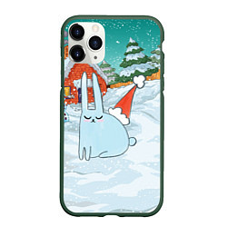 Чехол iPhone 11 Pro матовый Зайчик новый год, цвет: 3D-темно-зеленый