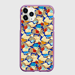 Чехол iPhone 11 Pro матовый Книги и котики, цвет: 3D-фиолетовый