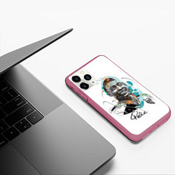 Чехол iPhone 11 Pro матовый Пеле бразильский футболист, цвет: 3D-малиновый — фото 2