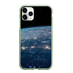 Чехол iPhone 11 Pro матовый Планета, космос и огни, цвет: 3D-салатовый