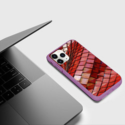 Чехол iPhone 11 Pro матовый Красный паттерн из металлических блоков, цвет: 3D-фиолетовый — фото 2