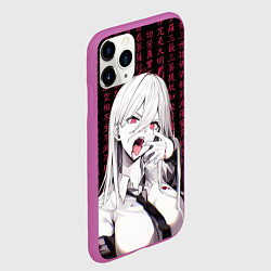 Чехол iPhone 11 Pro матовый Человек - бензопила Пауэр иероглифы, цвет: 3D-фиолетовый — фото 2