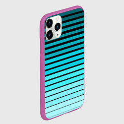 Чехол iPhone 11 Pro матовый Голубые полосы на черном, цвет: 3D-фиолетовый — фото 2