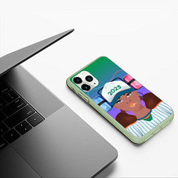 Чехол iPhone 11 Pro матовый Девушка фанатик, цвет: 3D-салатовый — фото 2