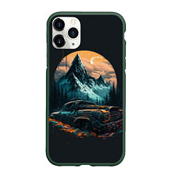 Чехол iPhone 11 Pro матовый Киберпанк авто и горы, цвет: 3D-темно-зеленый