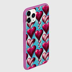 Чехол iPhone 11 Pro матовый Паттерн красные абстрактные сердца, цвет: 3D-фиолетовый — фото 2