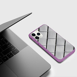 Чехол iPhone 11 Pro матовый Серый блоковый металлический паттерн, цвет: 3D-фиолетовый — фото 2