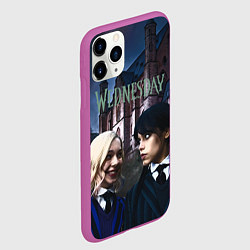 Чехол iPhone 11 Pro матовый Уэнсдей Аддамс, Энид Синклер на фоне замка, цвет: 3D-фиолетовый — фото 2