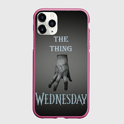 Чехол iPhone 11 Pro матовый Вещь Уэнсдей Аддамс, градиент, цвет: 3D-малиновый