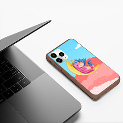Чехол iPhone 11 Pro матовый Единорог на месяце, цвет: 3D-коричневый — фото 2
