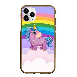 Чехол iPhone 11 Pro матовый Единорог на фоне радуги, цвет: 3D-коричневый