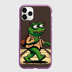 Чехол iPhone 11 Pro матовый Лягушонок Пепе идёт по делам, цвет: 3D-фиолетовый