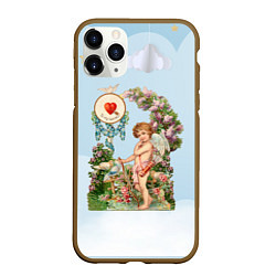 Чехол iPhone 11 Pro матовый День святого Валентина купидон, цвет: 3D-коричневый
