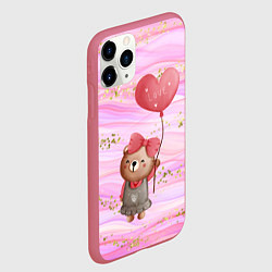 Чехол iPhone 11 Pro матовый Мишка с шариком Love, цвет: 3D-малиновый — фото 2