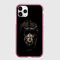 Чехол iPhone 11 Pro матовый Мощный носорог, цвет: 3D-малиновый