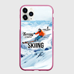 Чехол iPhone 11 Pro матовый Горные лыжи спуск, цвет: 3D-малиновый